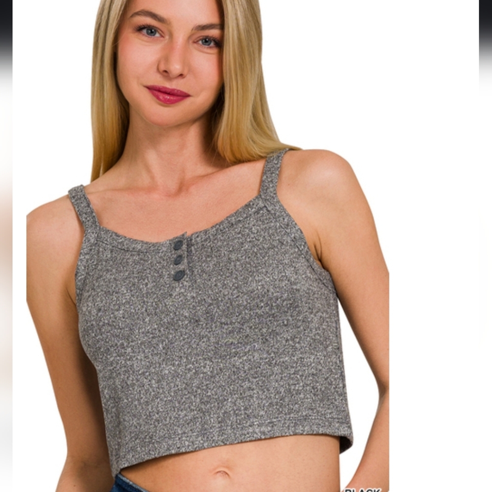 Front half-button cropped cami tank top Zenana